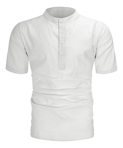 Camisa Henley Algodon Lino Para Hombre Manga Corta Casual