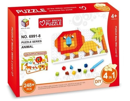 Puzzle Ladrillos 3d Animales 248 Piezas +herramienta +4 Años