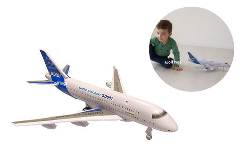 Imagen 1 de 10 de Avion Grande De Juguete A Friccion Juego Con Luz Y Sonido