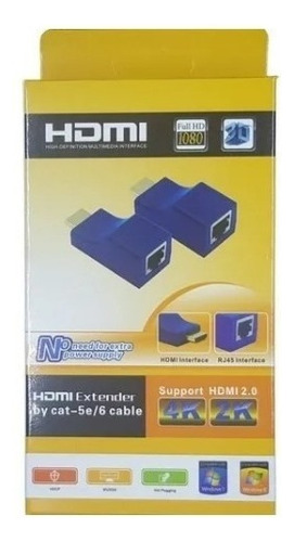 Adaptador Hdmi Extensor Alargue 30 Metros Cable Red Rj45 Utp