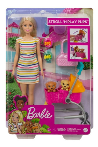 Imagen 10 de 10 de Muñeca Barbie Carriola De Perrito Cachorros Y Accesorios