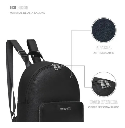 Mochila Oreiro Love Super Funcional Y Versatil Negro Cuero Pu