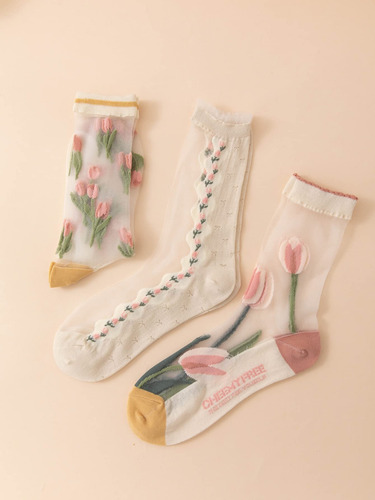 3 Pares De Calcetines De Malla Transparente Para Mujer,