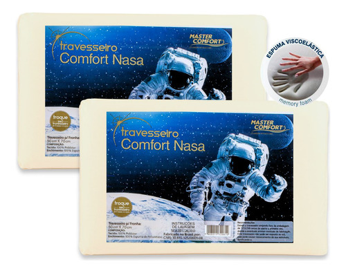 Travesseiro inteligente Master Comfort Nasa 10 hipoalergênico visco tradicional 58x10cm 2 unidades