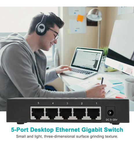 Hub Lan Gigabit Ethernet Rápido De 5 Puertos A 10/100/1000 M