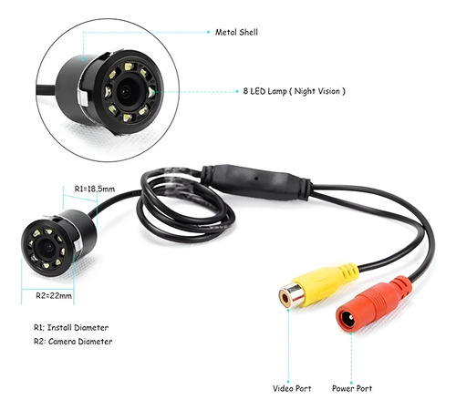 Camara Retroceso Universal 8 Led Infraroja Vision Nocturna