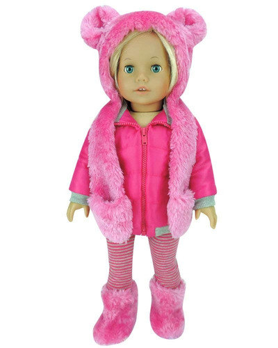 Sophia Ropa De La Muñeca 4 Pc. Conjunto De Polar Oso Rosado