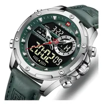 Comprar Reloj pulsera Naviforce NF9197L con correa de cuero color verde - fondo verde\u002Fnegro - bisel verde\u002Fplateado