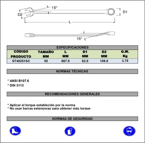 Llave Combinada O Mixta Jumbo De 55 Mm Sata 40251