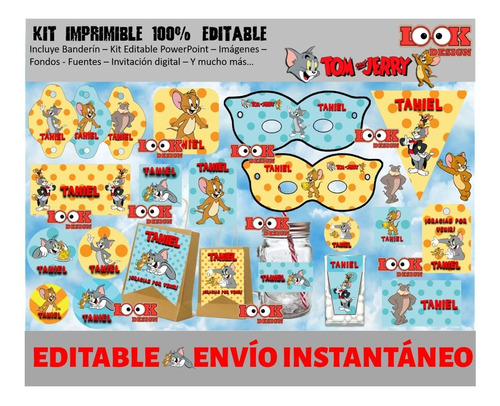 Kit Imprimible Candybar Tom Y Jerry 100% Editable Powerpoint