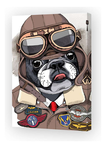 Cuadro 30x45cm Bulldog Piloto Perro Vestido Aviador