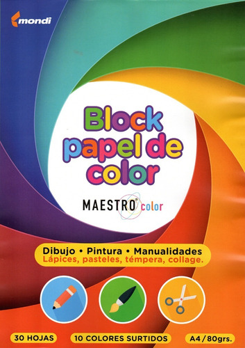 Block De 30 Hojas A4 De 10 Colores Surtidos 80 Gr De Grosor