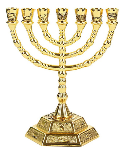 Candelabro Dorado Con Forma De Menorá Judía, 7 Ramas, Para H