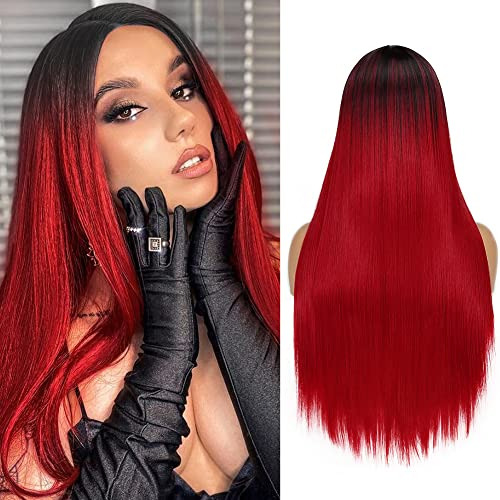 Lady Hanne Ombre Red Wigs Silky Straight Media Part 14m1c