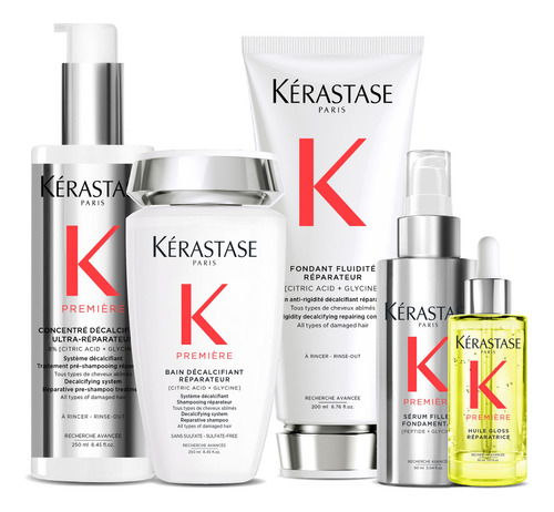 Kit Shampoo Acondicionador Tratamiento y Suero Antifrizz Para Cabello Fino Dañado Kerastase Premiere