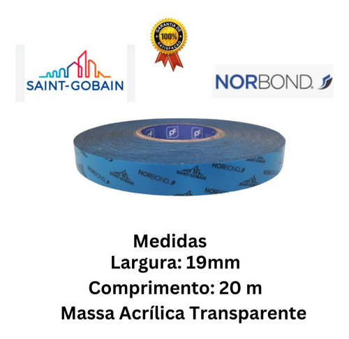 25 Fita Dupla Face Transparente Saint Gobain 19mm X 20m