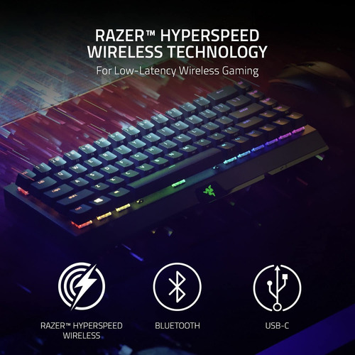 Teclado gamer bluetooth Razer BlackWidow V3 Mini QWERTY Razer Yellow español color negro con luz RGB
