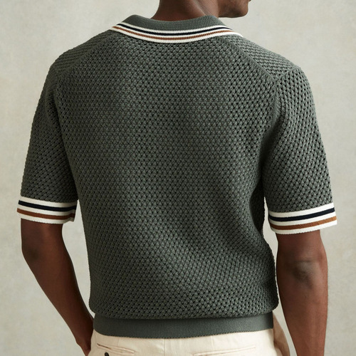 Camisa Casual De Punto Con Solapa Recortada Para Verano Sy02