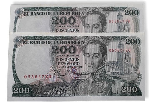 Colombia Duo Consececutivos 200 Pesos Oro 1982 Sin Circular