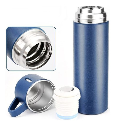 Kit Garrafa Térmica Inox 500ml Com 3 Xícaras Camping Viagem Preto