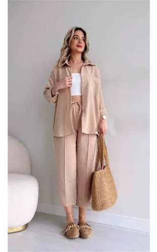 Conjunto Piezas Con Pantalones Harén Y Camisa Informal Mujer