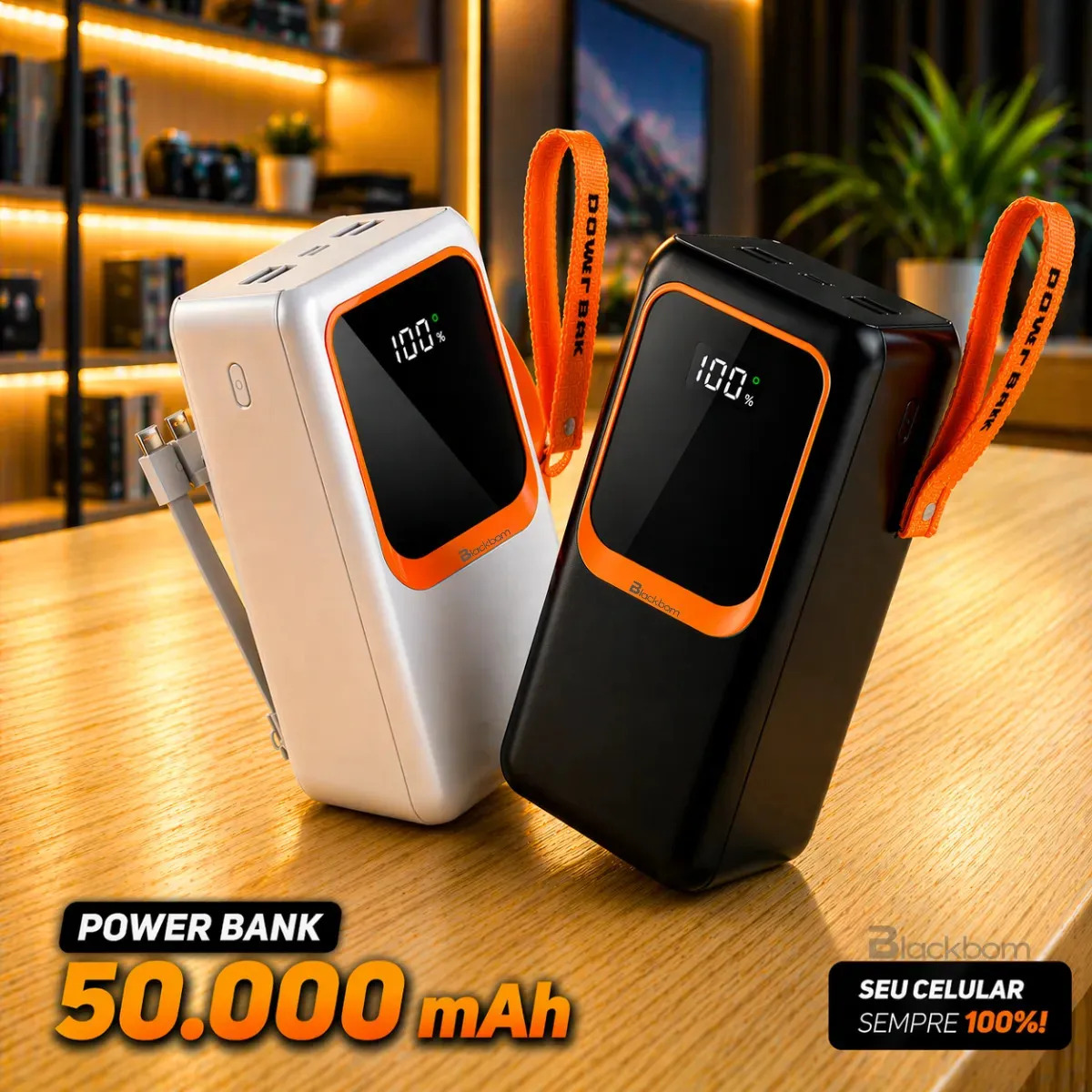 Carregador Portátil Power Bank 50000mah 22.5W Usb Super Rápido Display Digital 50ahm Universal Powerbank Todos Dispositivos Sortido Preto Ou Branco Blackbom