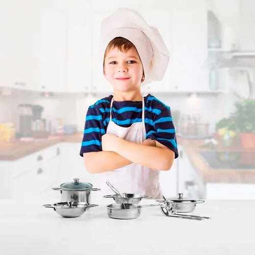 Set Bateria De Cocina Juguete Metalicas 10 Piezas Utensilios