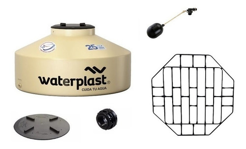 Tanque Agua Waterplast Chato Flat 1000 L + Flotante + Base C