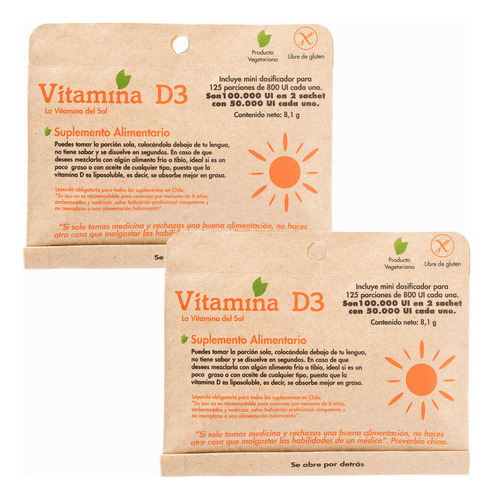 Pack 2 Un. Suplemento Vitamina D3 Dulzura 125 Porciones C/u