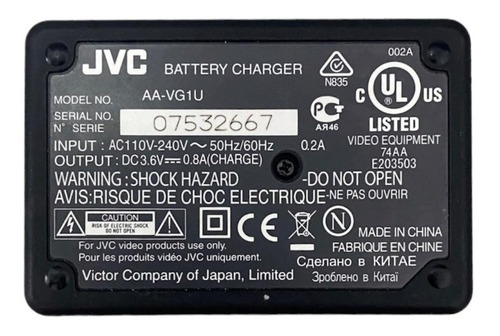 Cargador Para Cámara Jvc  Aa-vg1 Para Baterias Bn-vg Series