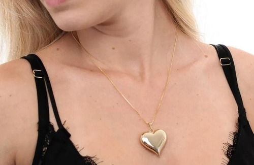 Imagem 5 de 5 de Colar Cordao Feminino 0,80 Com Coração Liso Folheado A Ouro