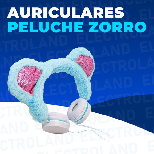 Imagen 3 de 10 de Auriculares Stereo Orejas Zorro Vincha Peluche Cable 1,5mts