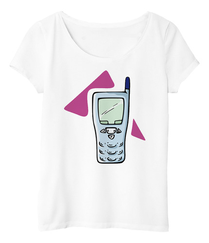 Remera Mujer Celular Antiguo Celeste Icono Triangulo