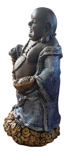 Buda De La Abundancia, Alegría, Protección, Prosperidad 37cm Azul Metalizado