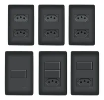 Comprar Kit Com Tomadas 10a E Interruptores Simples Preto - 6 Unid.