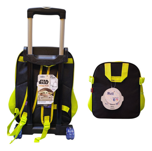 Kit Mochila Con Carro Lonchera Baby Yoda Star Wars Grogu Ruz Negro Impresion Vinil