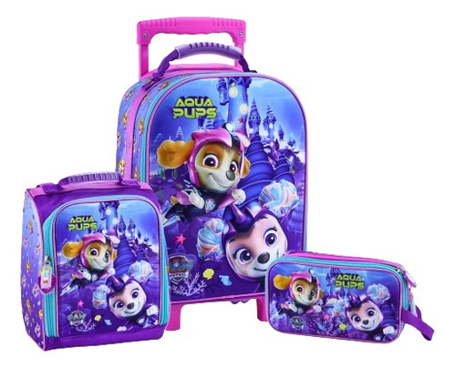 Set Maleta Magic Mediana Eva 3d Satin Paw Patrol Niña Scool