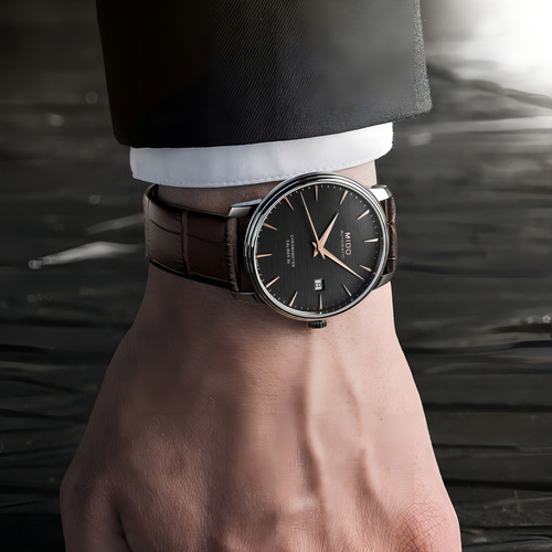 Reloj Hombre Mido Baroncelli Chronometer Silicon Gent Color de la correa Marrón Color del bisel Plateado