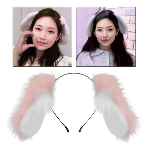Diadema Con Orejas De Perro Esponjosas, Accesorio De Rosa