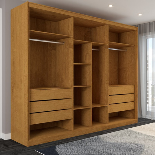 Guarda-roupa Casal Guarujá 6 Portas 6 Gavetas Com Espelho Cor Marrom