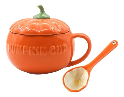 Linda Taza De Cerámica De Calabaza Mediano Con Cuchara