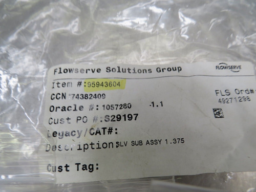 Flowserve 95943604 Sleeve Kit With 95943602 Sleeve Sso