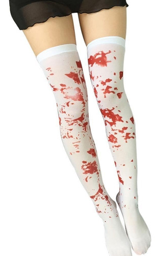 Media Nylo Blanca Con Sangre Halloween Zombi