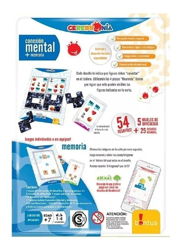 Imagen 3 de 3 de Juego Conexion Mental + Memoria Cerebromania Desde 7 Años