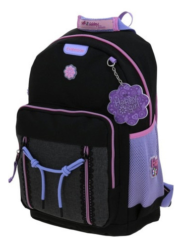 Mochila Happy Girl Tarlait Primaria Backpack Hg70652-3 Color Negro Diseño De La Tela Liso