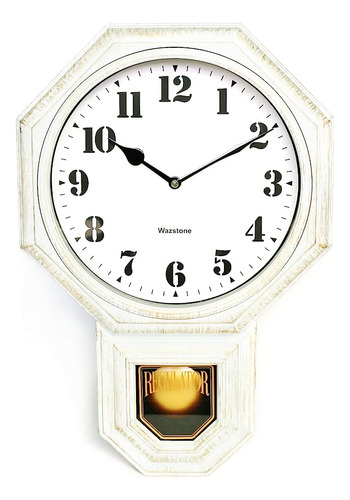 Reloj De Pared De Péndulo Mini Antiguo Blanco De Firma, Text