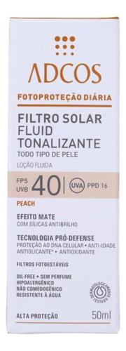 Protetor Solar Tonalizante Fluid FPS 40 sem Perfume Peach Adcos Caixa 50ml