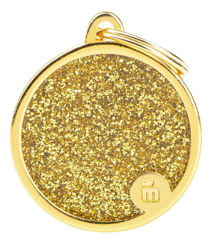 Chapa Identificatoria Para Mascota My Family Big Circle Gold Color Oro Big Circle Glitter Gold