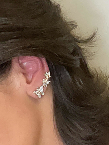 Brinco Ear Cuff Borboleta Zircônias Semijoia Banhado Ouro 18