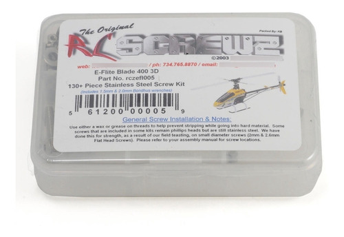 Rc Screwz E-flite Blade 400 3d Kit De Tornillos De Acero Ino